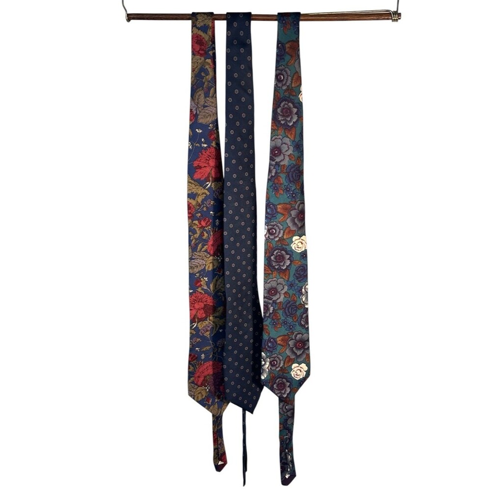 Vintage Halston 100% Silk Italian Ties Set of 3 bundle Floral & Small Dot floral
